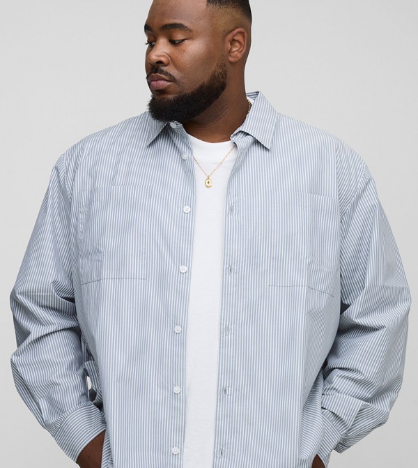 Plus & Tall Embroidered Super Oversized Striped Shirt