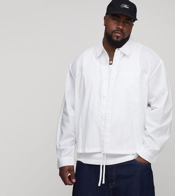Embroidered Bungee Hem Poplin Oversized Shirt