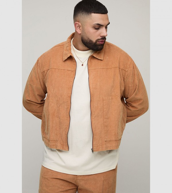 Plus & Tall Washed Cord Relaxed Fit Worker Denim Jacket