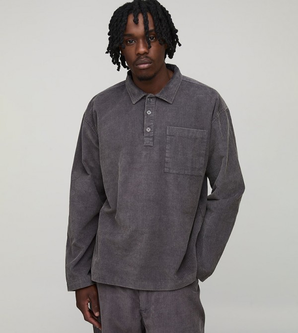 Tall Washed Cord Oversized Rugby Shirt