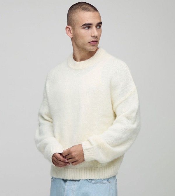 Brushed Crew Neck Boxy Fit Sweater