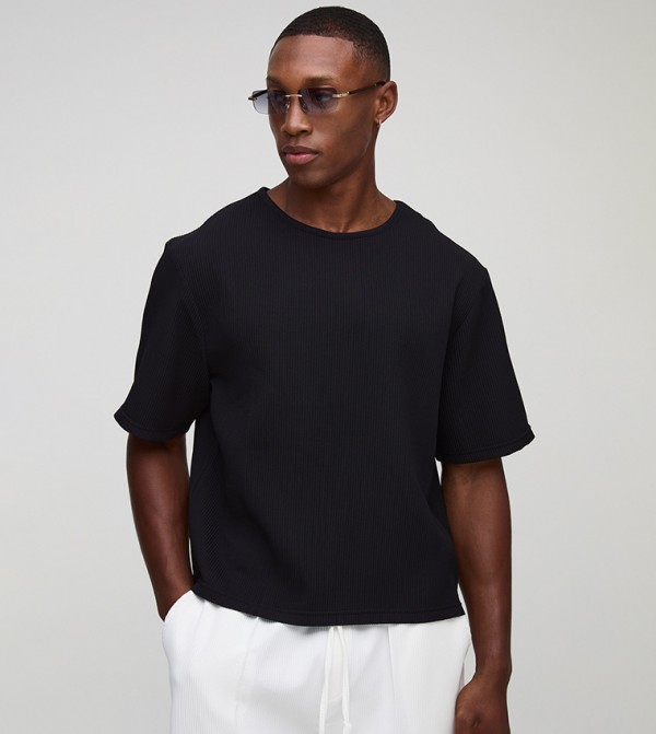 Solid Pleated Cropped T-Shirt