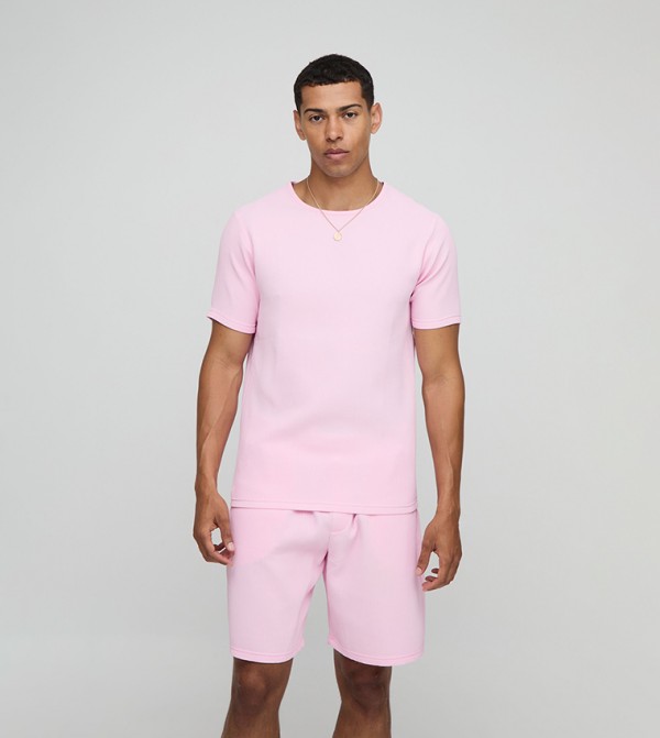 Solid Slim Fit Pleated T-Shirt