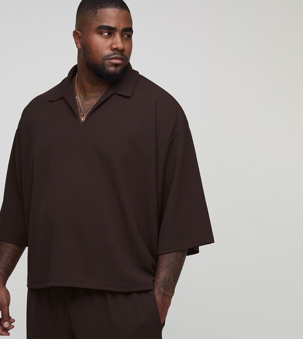 Plus & Tall Scuba Twill Oversized V-Neck Shirt