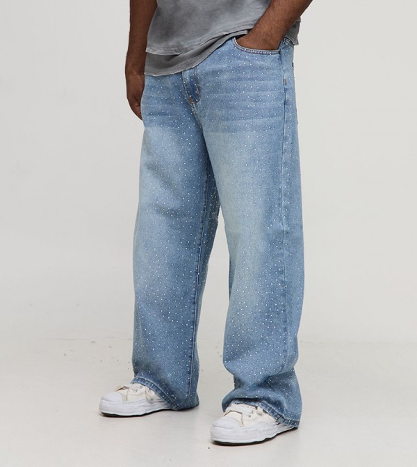 All Over Rhinestone Relaxed Fit Jeans