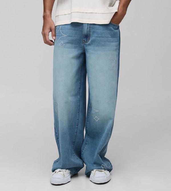 Tall Star Rhinestone Baggy Fit Jeans