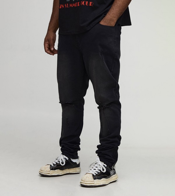Plus & Tall Distressed Zip Hem Cuff Detail Stacked Skinny Fit Jeans