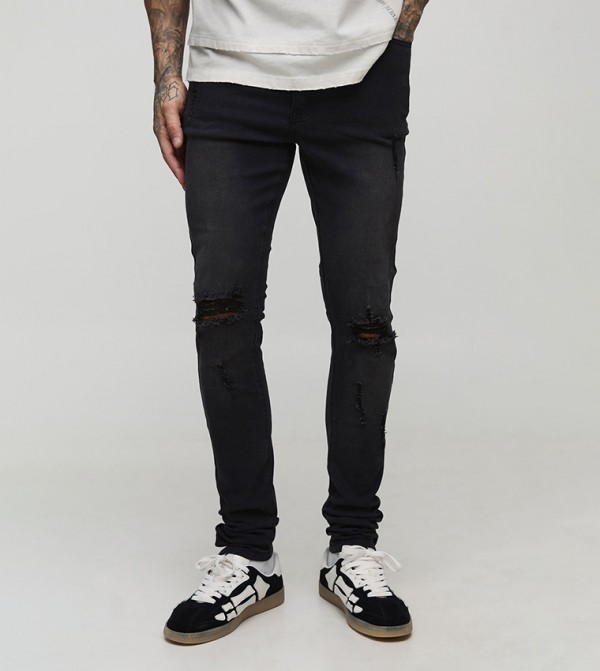Tall Ripped Zip Hem Cuff Detail Stacked Skinny Fit Jeans