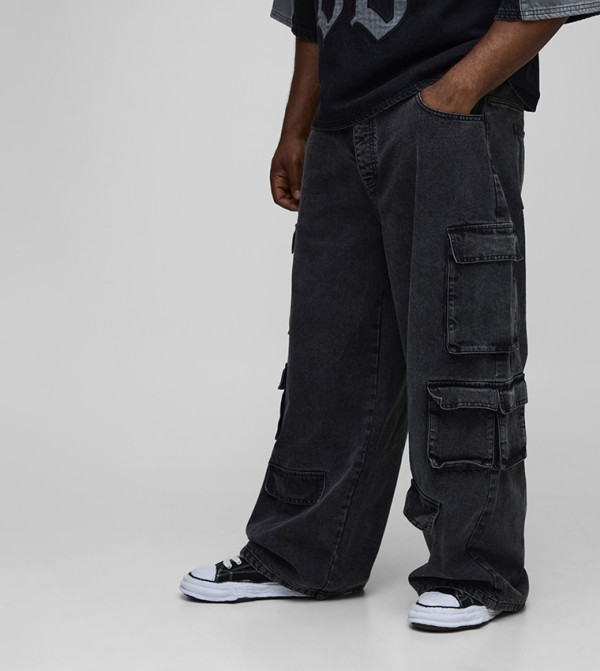 Acid Wash Relaxed Fit Cargo Jeans