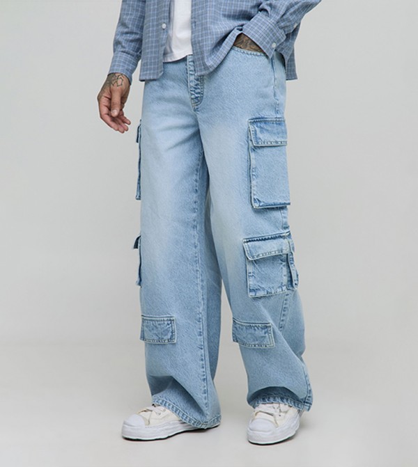 Tall Relaxed Fit Acid Wash Cargo Jeans