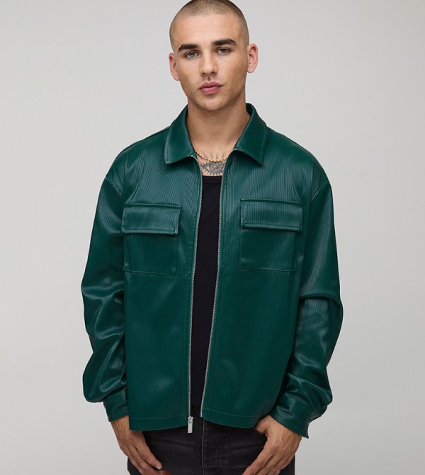 PU Long Sleeves Cargo Boxy Fit Shirt