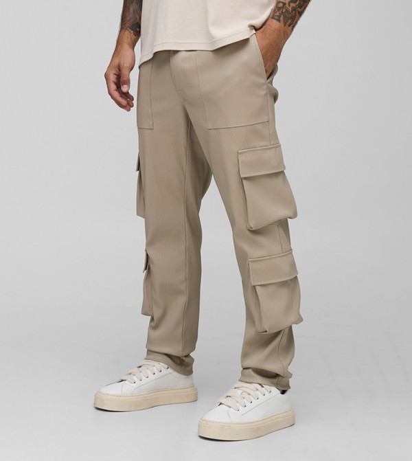 Fixed Waist Pleated PU Skinny Cargo Trousers
