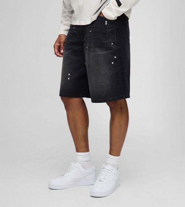 Hardware Detail Rigid Denim Shorts