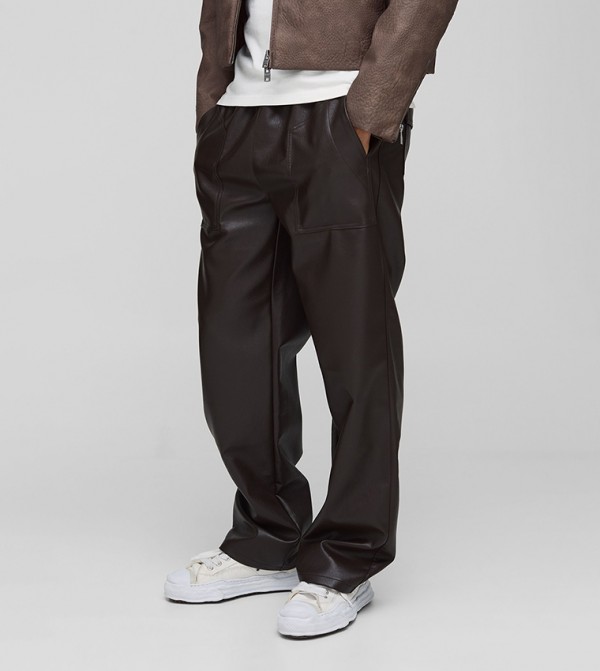 Elastic Waist PU Relaxed Fit Carpenter Trousers
