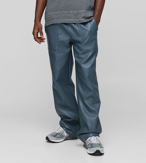 Elastic Waist PU Relaxed Fit Carpenter Trousers