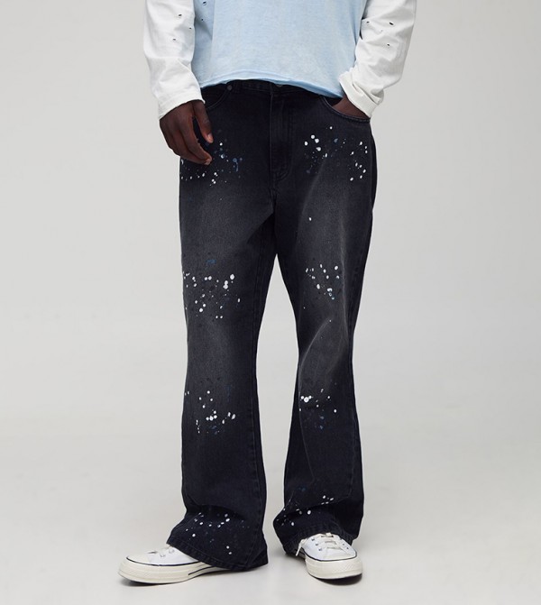 Washed Gusset Paint Splatter Flared Jeans