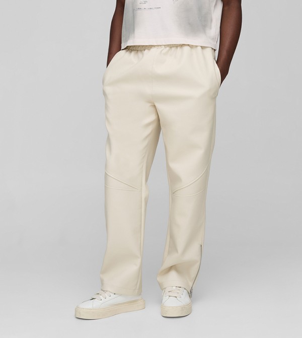 Elastic Waist PU Zip Hem Trousers