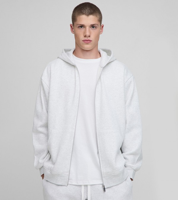 Solid Oversized Zip-Through Hooded Jacket
