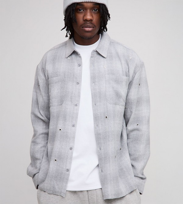 Tall Distressed Hardware Detail Long Sleeves Oversized Shirt