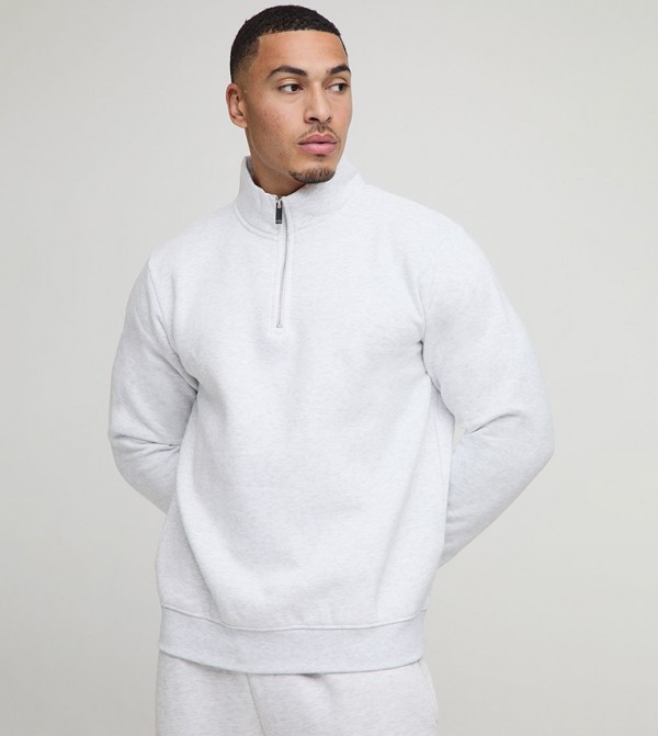 Solid Zipper Neck Sweatshirt