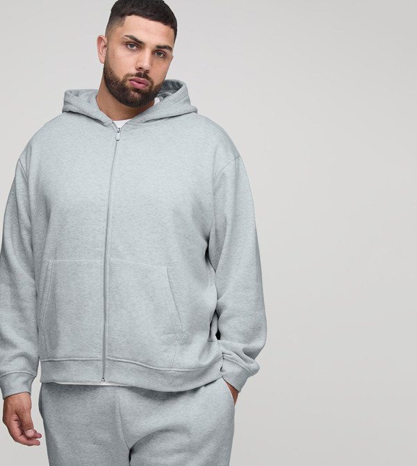 جاكيت اوفرسايز سادة بسحاب كامل وهودي للمقاسات الواسعة والطويلة 