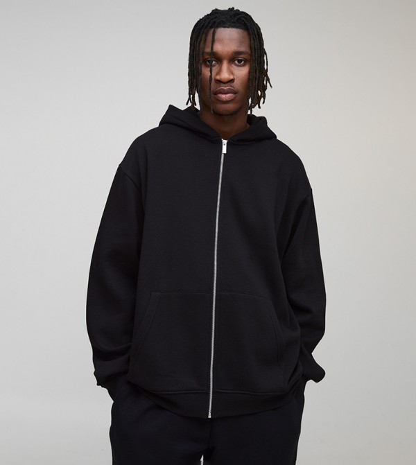 جاكيت اوفرسايز بسحاب وهودي للمقاسات الطويلة 