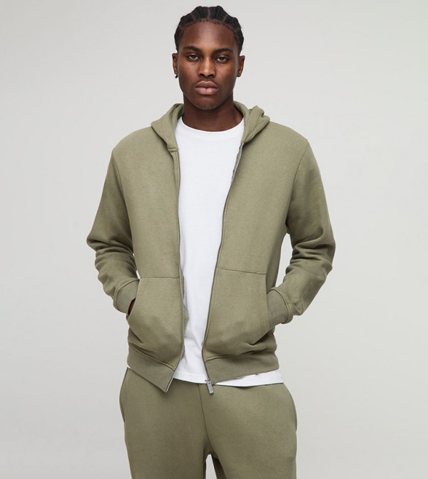 Solid Regular Zip-Through Hooded Jacket