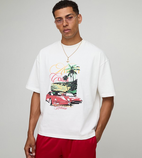 Car Graphic Puff Printed Oversized T-Shirt