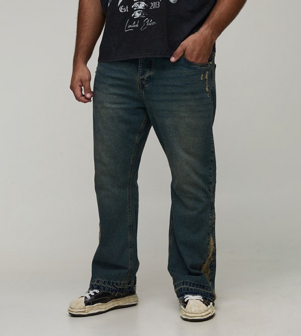 Plus & Tall Vintage Washed Distressed Gusset Slim Flared Jeans