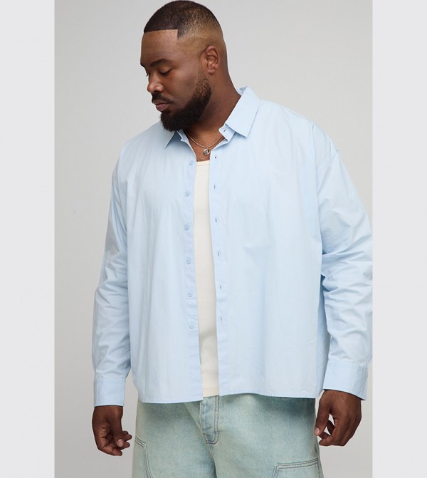 Plus & Tall Oversized Long Sleeves Embroidered Poplin Shirt