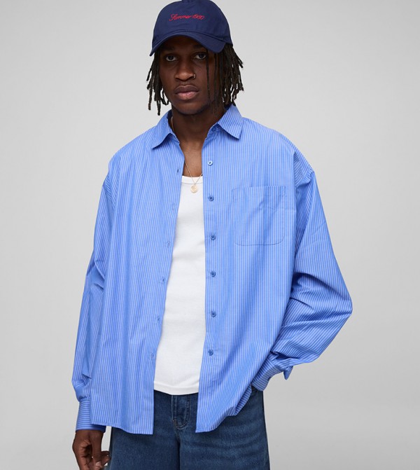 Plus & Tall Striped Oversized Long Sleeves Shirt