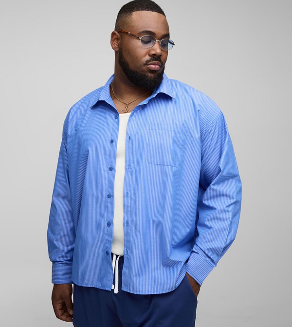 Plus & Tall Striped Oversized Long Sleeves Shirt