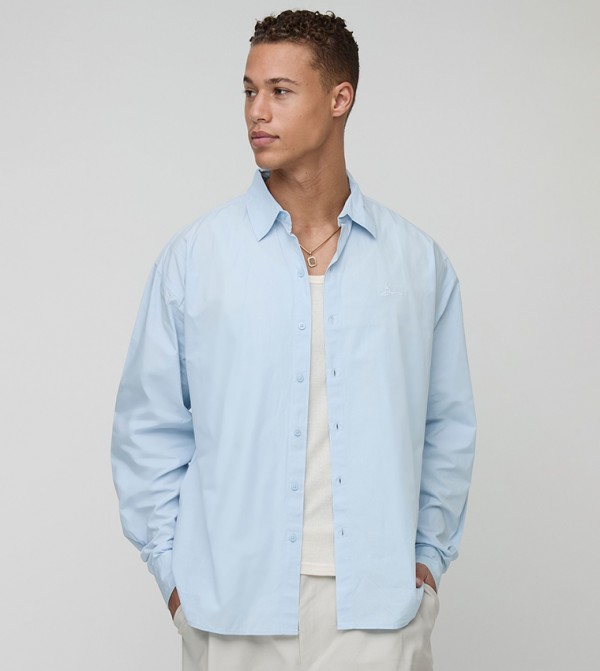 Tall Oversized Long Sleeves Embroidered Poplin Shirt