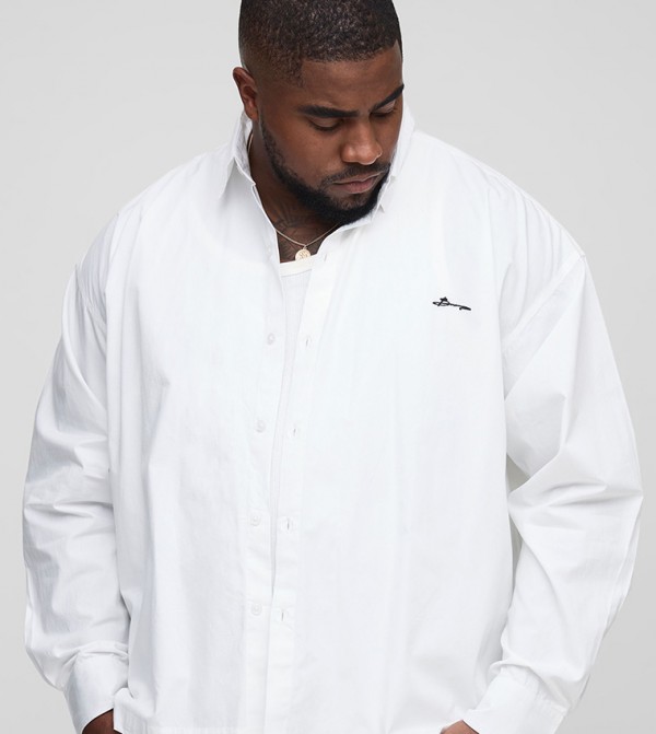 Plus & Tall Oversized Long Sleeves Embroidered Poplin Shirt
