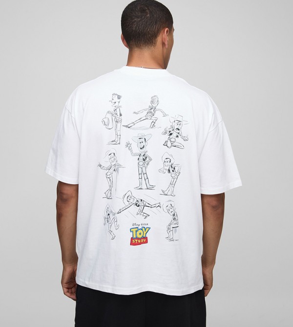 Oversized Extended Neck Disney Toy Story Printed T-Shirt