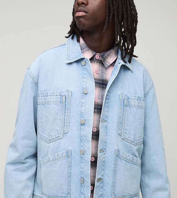 Multi Pocket Denim Harrington Jacket