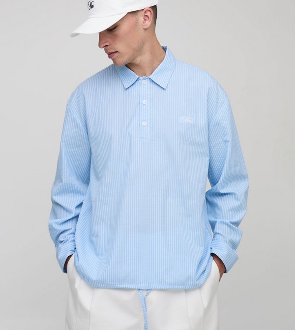 Striped Embroidered Poplin Bungee Rugby Shirt