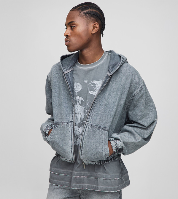 Washed Oversized Hooded Denim Jacket