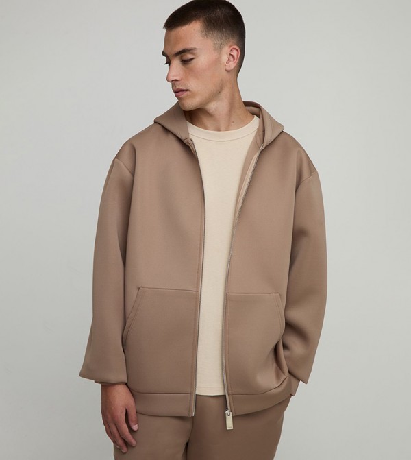 Solid Oversized Bonded Scuba Zip-Through Jacket