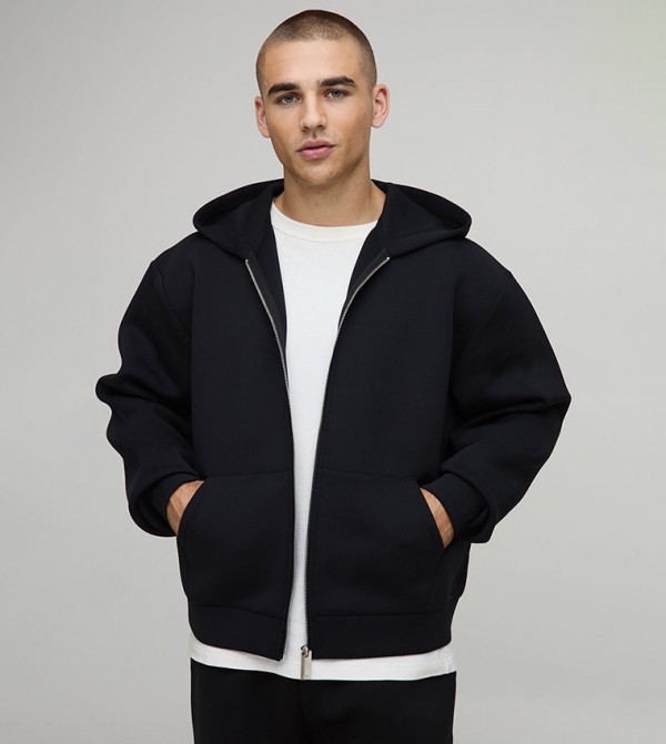 Bonded Scuba Zip Through Oversized Hooded Jacket