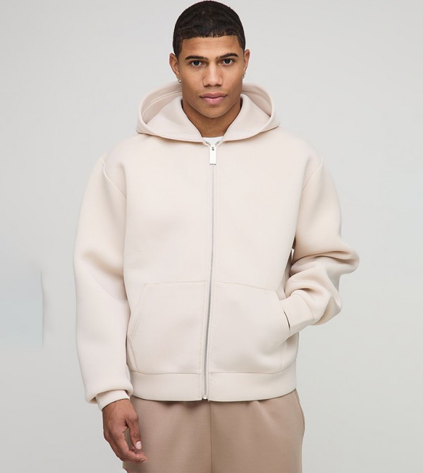Bonded Scuba Zip Through Oversized Hooded Jacket