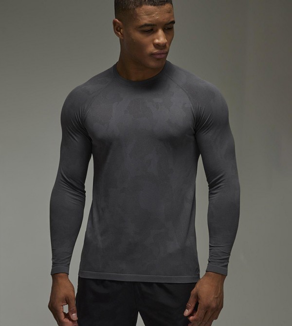 Camo Seamless Muscle Fit Long Sleeves Active T-Shirt