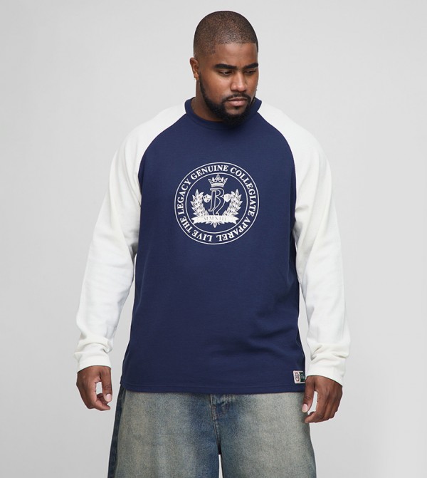 Plus & Tall Regular Fit Printed Long Sleeves Waffle T-Shirt