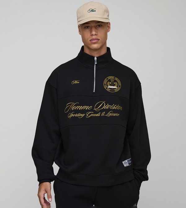 سويتشيرت أوفرسايز بياقة عالية وسحاب ربع للمقاسات الطويلة 