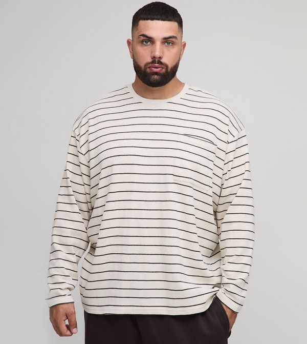 Plus & Tall Oversized Striped Long Sleeves T-Shirt