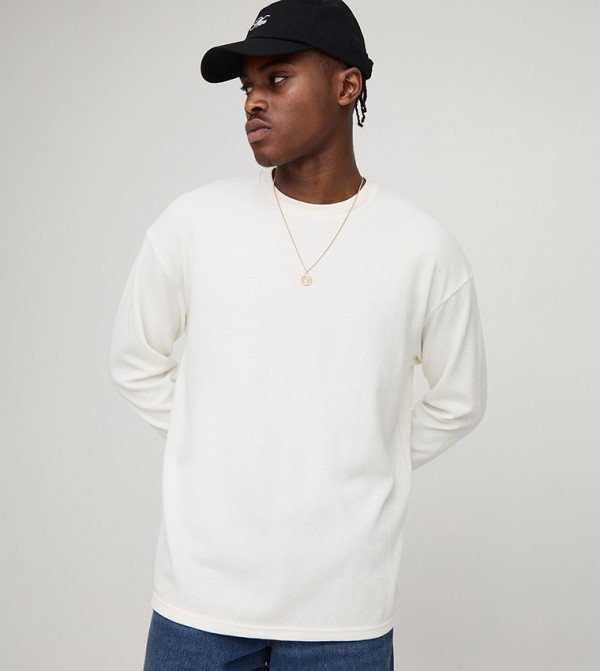 Textured Long Sleeves Waffle T-Shirt