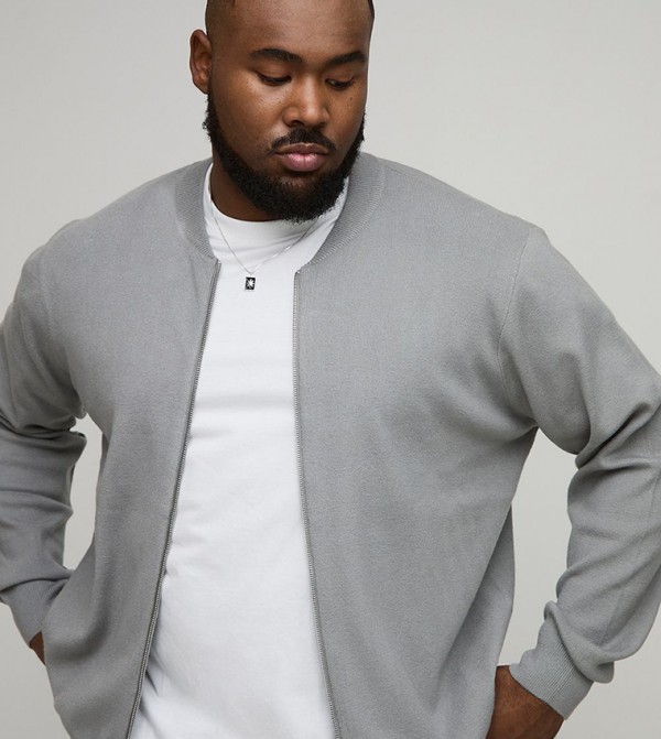 Long Sleeves Oversized Knitted Bomber Jacket