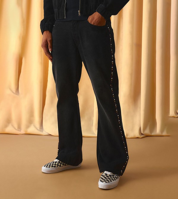 Jewel Embellished Rigid Flared Jeans