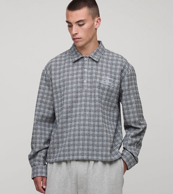 Microcheck Embroidered Collared Oversized Shirt