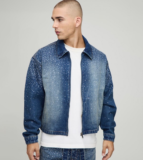 Rhinestone Boxy Denim Jacket